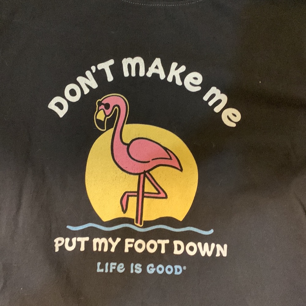 Life is Good Don’t Make Me Put My Foot Down Flamingo Crusher Tee Sz M - Picture 7 of 11